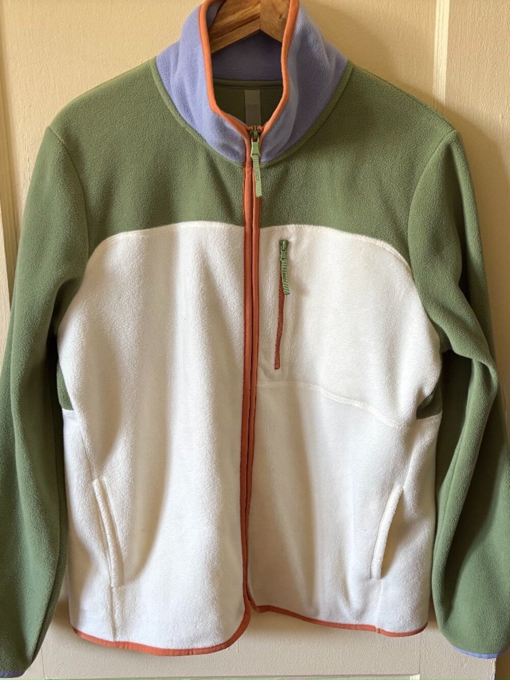 Hyba Full zip Green & Ecru Colour Block Fleece Jacket Size M